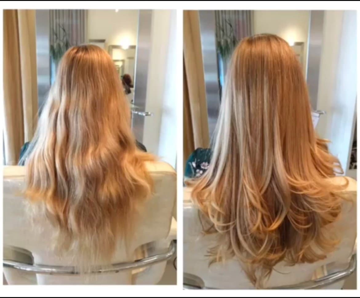 Before and after long blonde layers